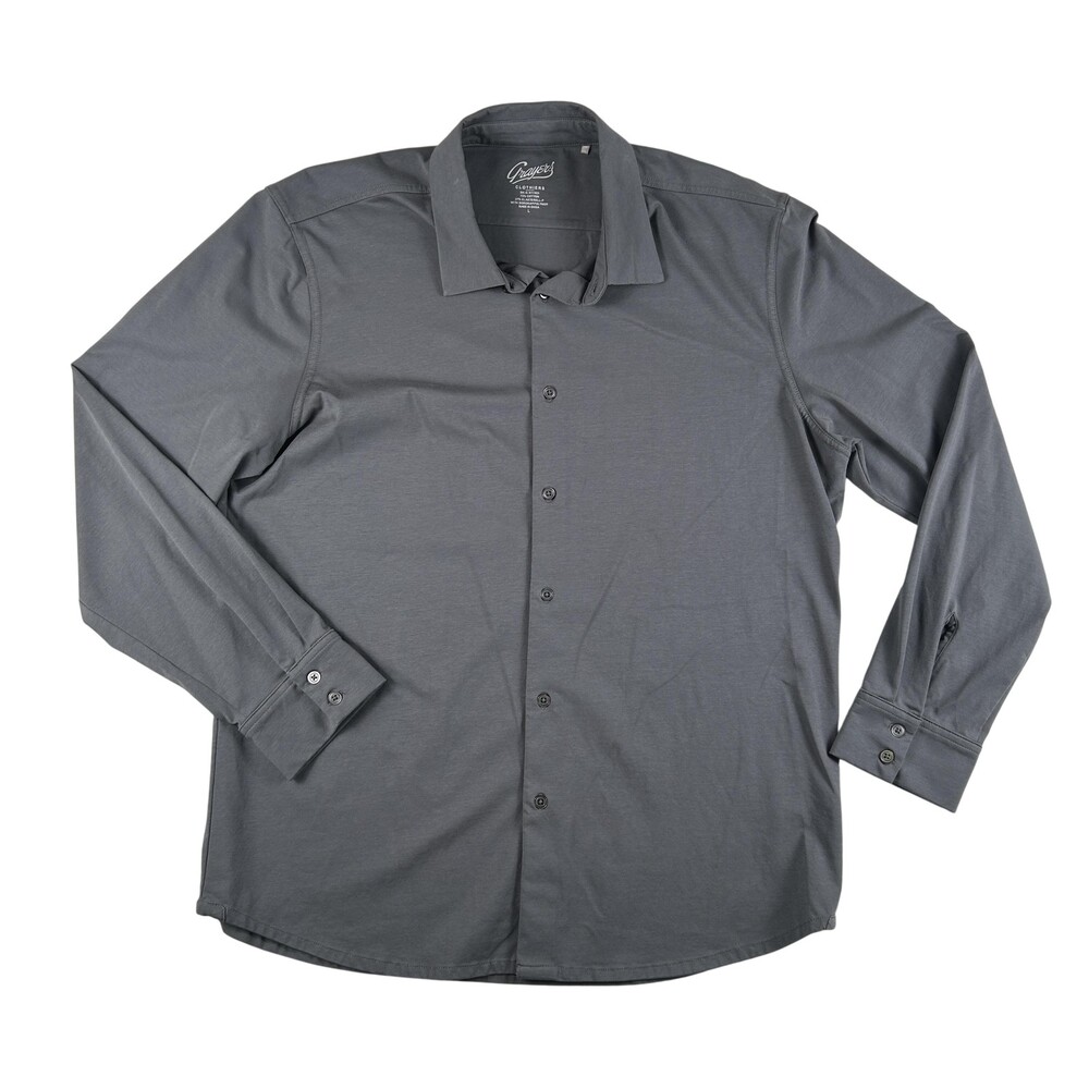 Grayers Shirt Mens Large Gray Solid Long Sleeve Button Up Stretch Jersey